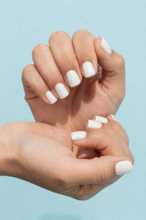 Short nails in sugar white with a fine sandy texture