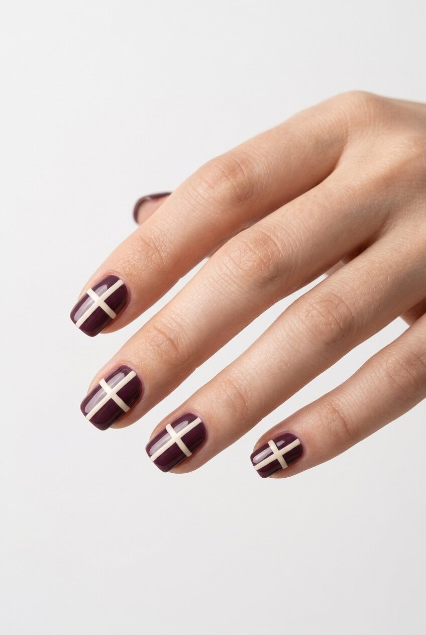 Tape Grid Simple Nail Ideas with Two-Tone Stripes