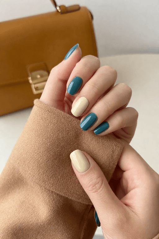 Teal Cream on Short Almond Teal Cream on Short Almond Nail