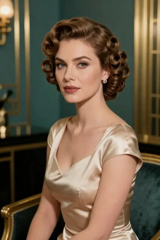 Vintage Pin Curls Vintage pin curl hairstyle shaped into soft retro waves for a holiday party