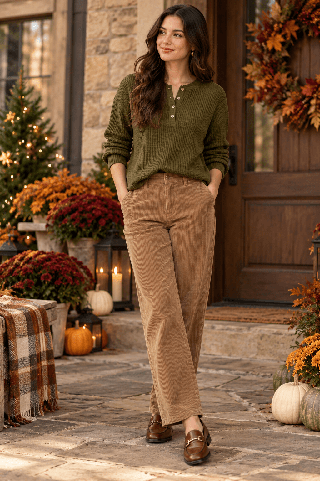 Waffle Knit Henley with Corduroy Pants