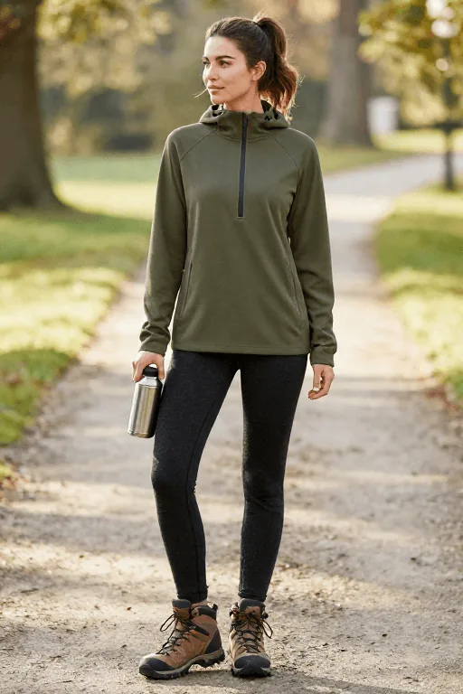 Insulated Overshirt with Fleece Leggings and Hiking Boots Winter Outfit Insulated Overshirt with Fleece Leggings and Hiking Boots