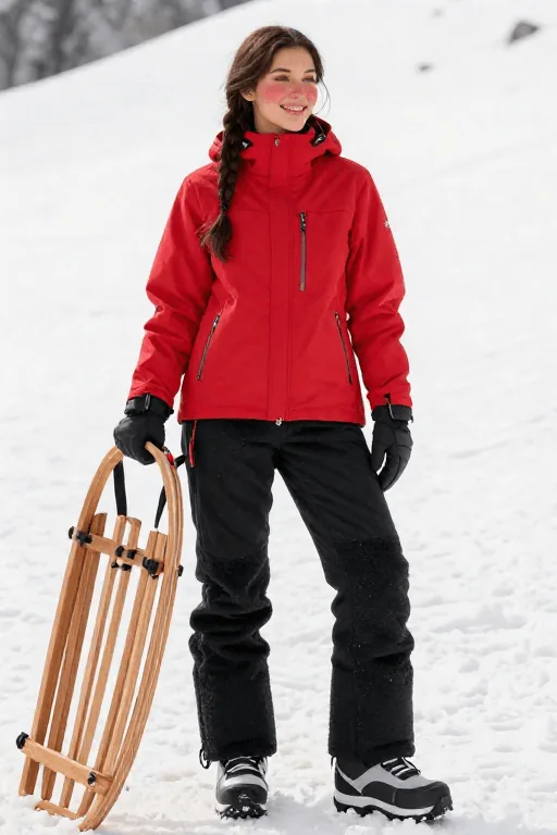 Insulated Ski Jacket with Fleece Lined Pants and Snow Boots Winter Outfit Insulated Ski Jacket with Fleece Lined Pants and Snow Boots