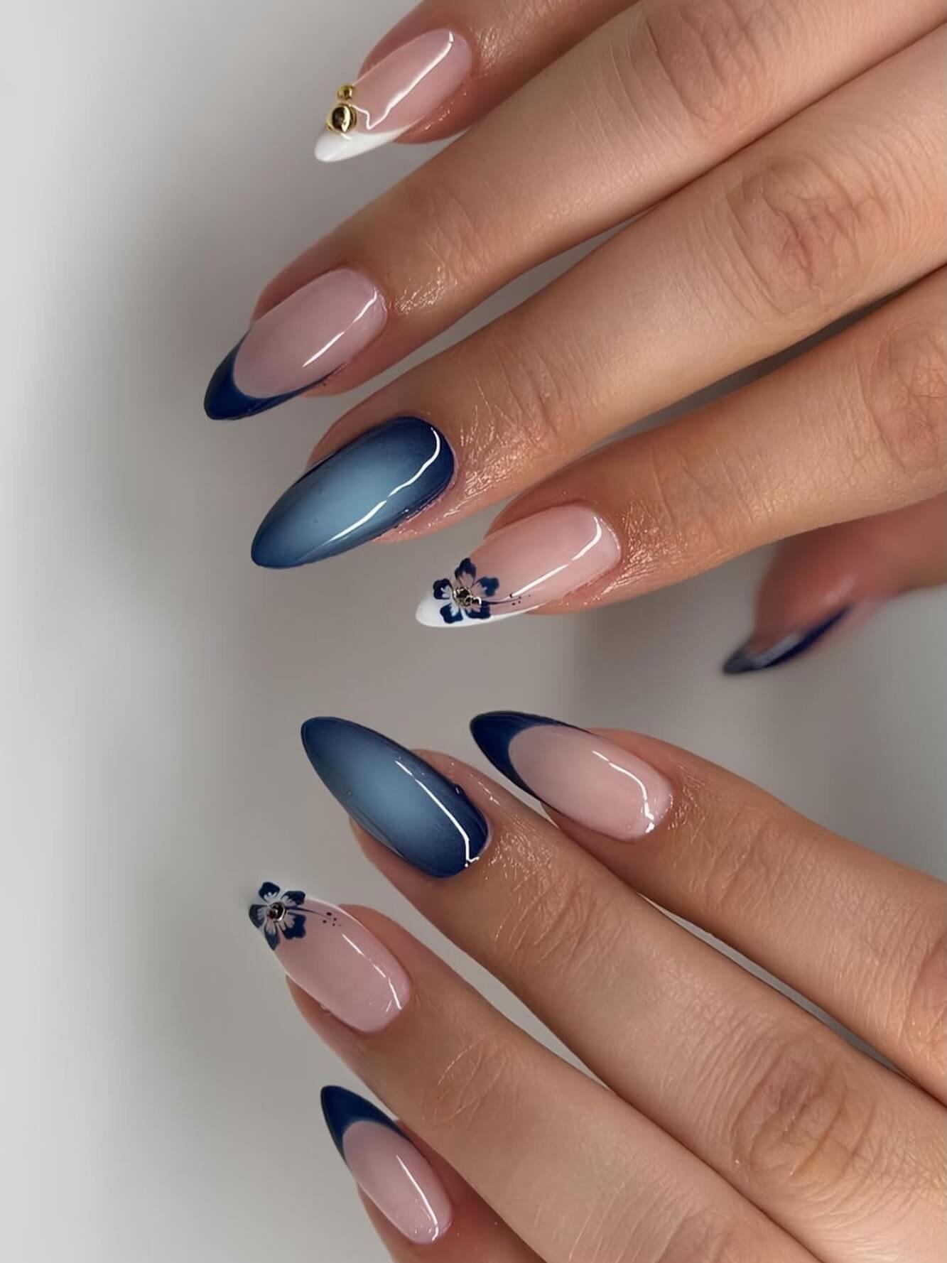 lavenanails Steel Blue Aura Nails Steel Blue Soft Gradient Nails