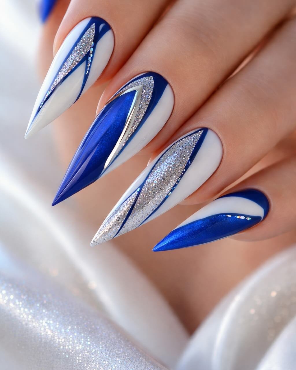 sandy25bo Cobalt Blue and White with Silver Glitter Stripes Cobalt Blue and White with Silver Glitter Stripes