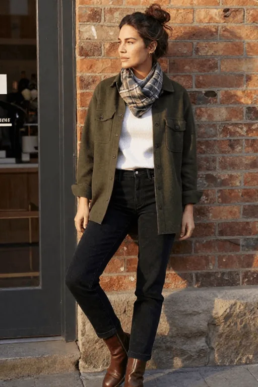 Shirt Jacket over a Thermal Tee with Black Jeans Winter Outfit Shirt Jacket over a Thermal Tee with Black Jeans